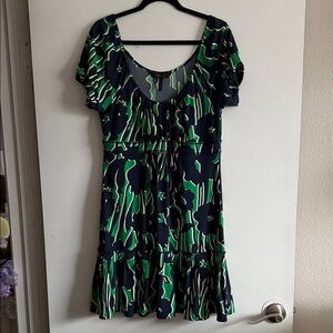 BCBGMaxAzria Black and Green Floral Mini Dress